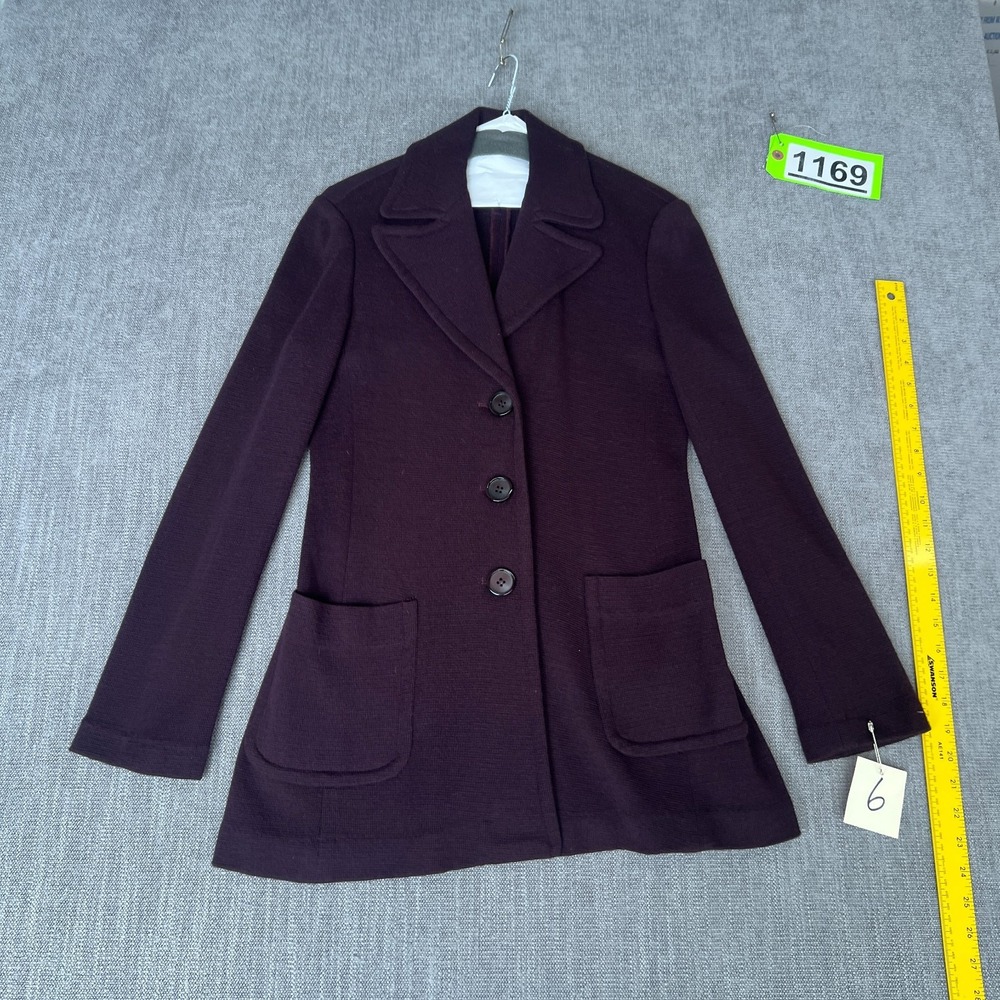 Vintage Parallel Blazer Jacket Womens 6 Purple Wool Blend Knit Single Breasted